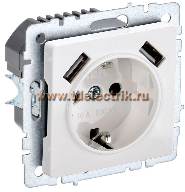 Фотография №1, BRITE Розетка с з/к/ш 16А с USB A+A 2,1А РЮш10-1-БрБ бел. IEK