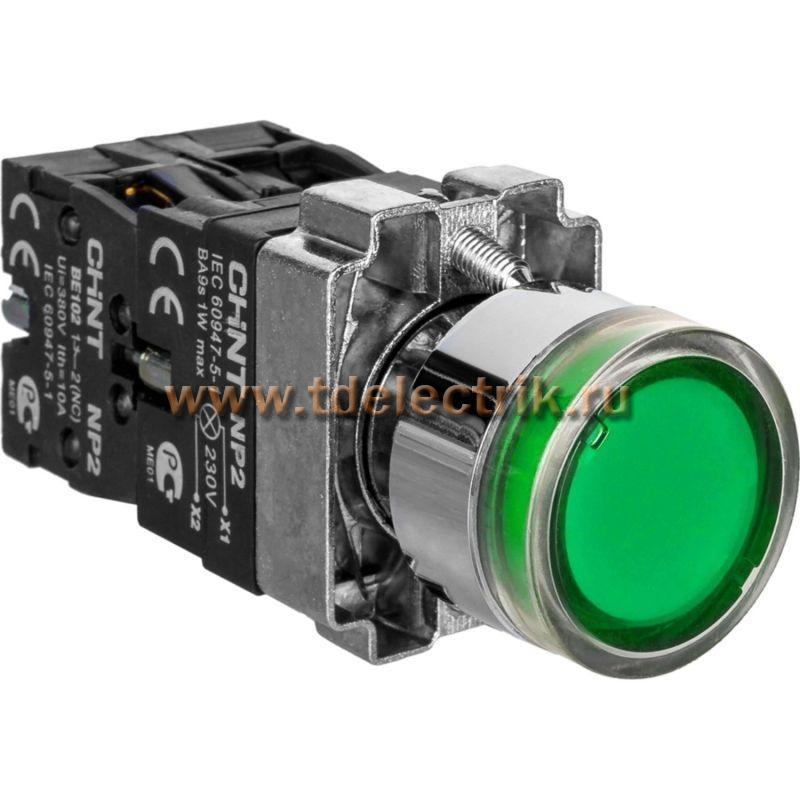 Фотография №1, Кнопка управления NP2-BW3365 1НО+1НЗ зеленая AC/DC230В(LED) IP40
