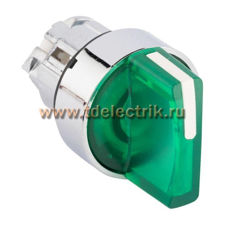 Фотография №1, Исполнительный механизм переключателя ХB4 зеленый на 3 положения возвратный без фиксации, с подсветкой с короткой ручкой EKF PROxima