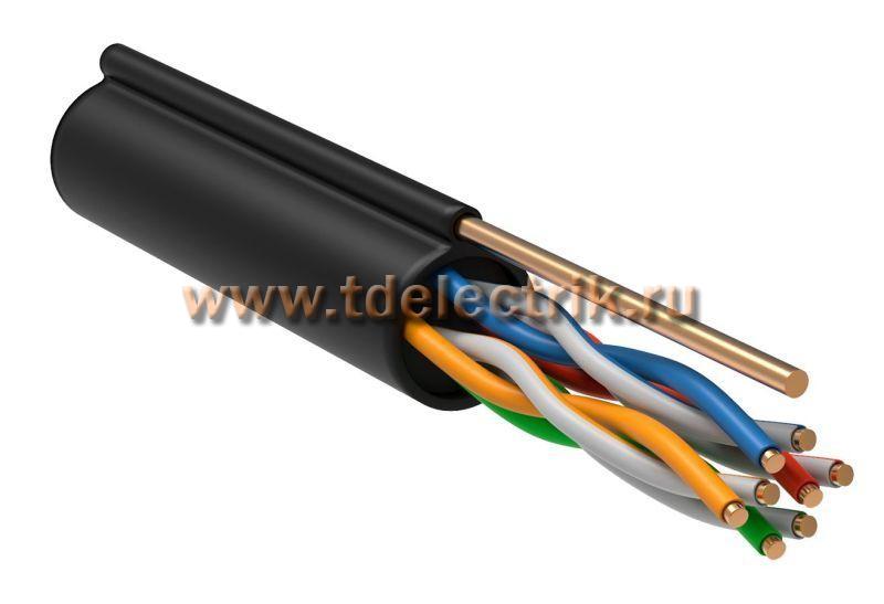 Фотография №1,  Витая пара U/UTP кат.5E 4х2х24AWG solid LDPE c металлическим тросом 1,2мм черный (305м)