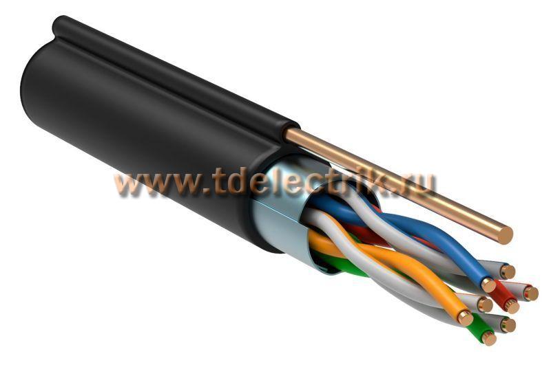Фотография №1,  Витая пара F/UTP кат.5E 4х2х24AWG solid LDPE с металлическим тросом 1,2мм черный (305м)