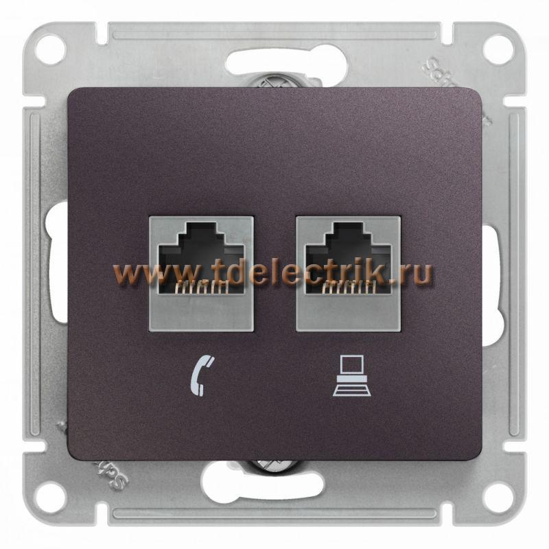Фотография №1, GLOSSA РОЗЕТКА двойная RJ11+RJ45 кат.5Eмеханизм СИРЕНЕВЫЙ ТУМАН