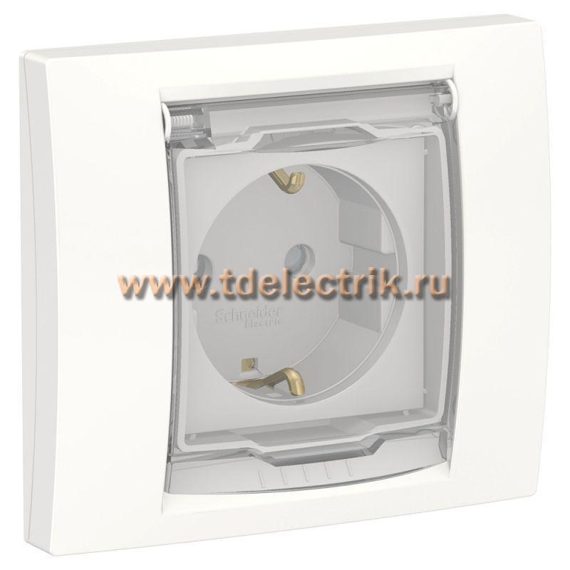 Фотография №1, UNICA NEW розетка с заземл., со шторками, с крышкой, IP44, белый