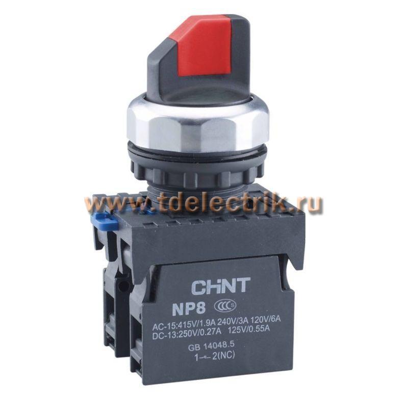 Фотография №1, Переключатель без подсветки NP8-11X/214, 2 положения фиксацией, красный, 1НО+1НЗ, IP65 (R)