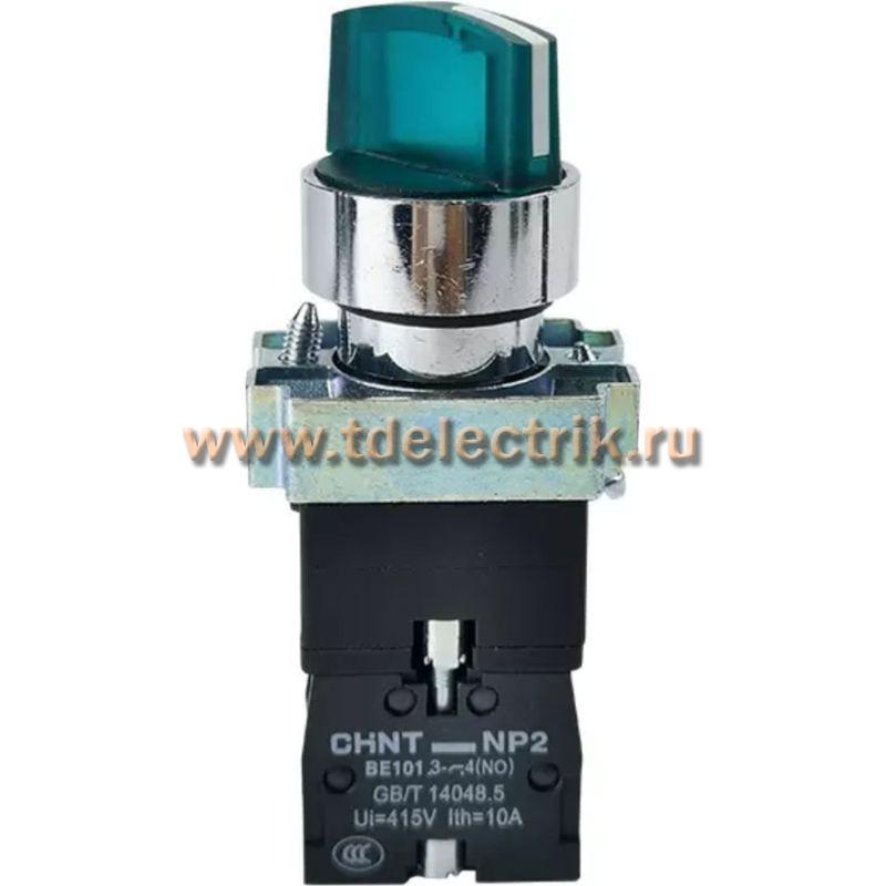 Фотография №1, Переключатель NP2-BK12365, 2 положения фиксацией 1НО+1НЗ, зелёная AC230В (LED), IP40 (R)