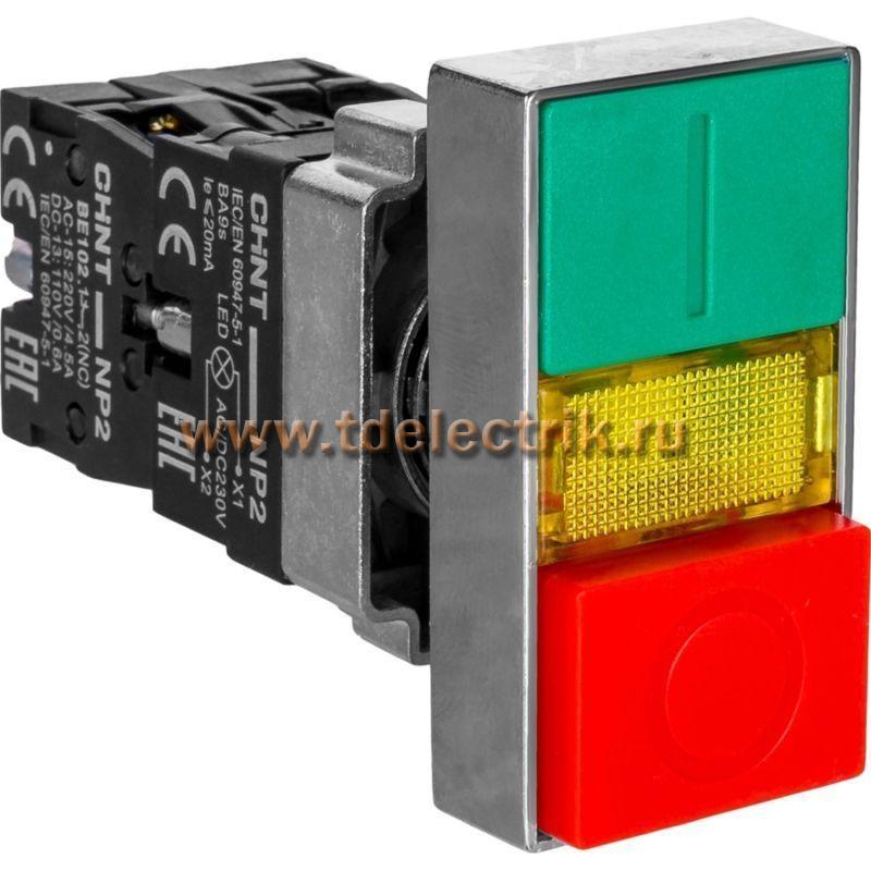 Фотография №1, Двойная кнопка NP2-BW8465 белый корпус, 1НО+1НЗ, AC/DC230В (LED), IP40 (R)