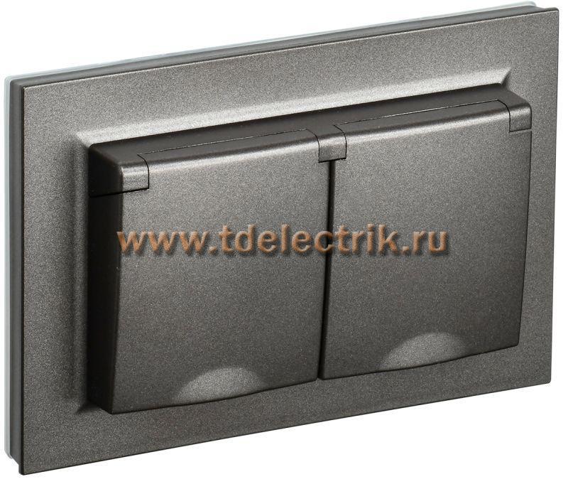 Фотография №1, BRITE Розетка 2-я с кр. 16А в сб IP44 РСбш12-3-44-БрТБ бр. IEK