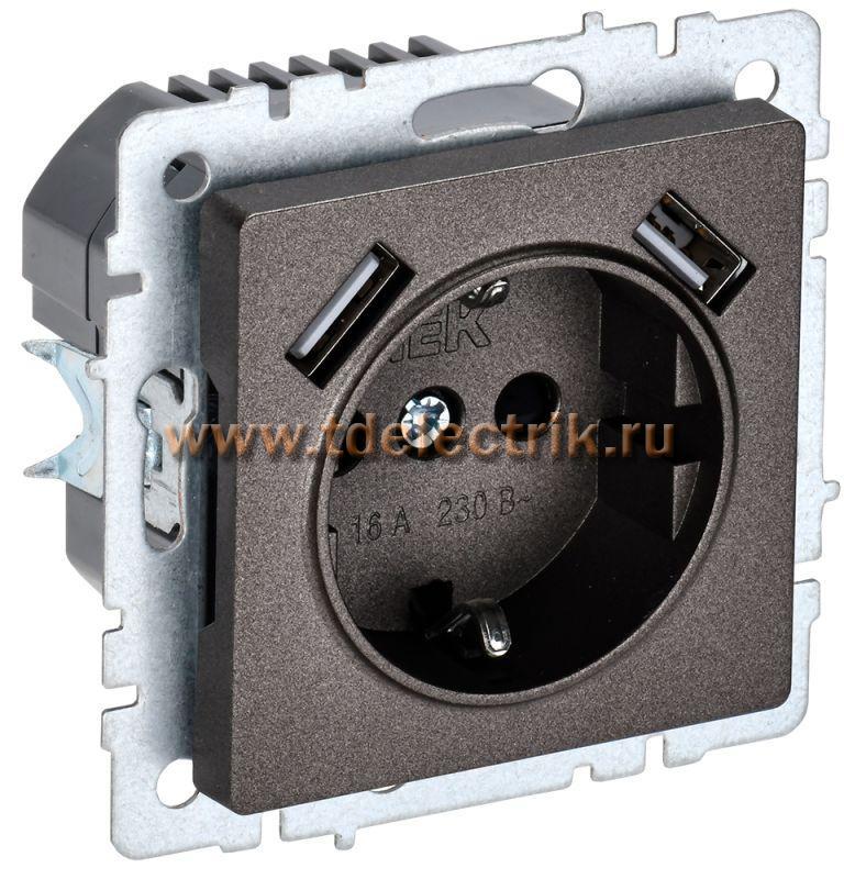 Фотография №1, BRITE Розетка с з/к/ш 16А с USB A+A 3,1А РЮш10-2-БрТБ бр. IEK