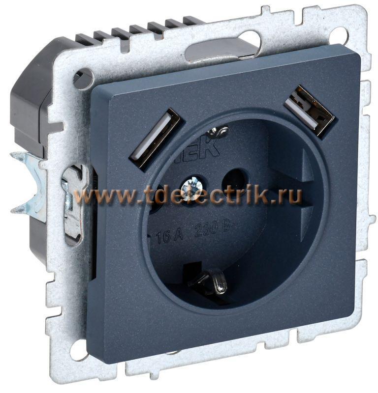 Фотография №1, BRITE Розетка с з/к/ш 16А с USB A+A 3,1А РЮш10-2-БрМ мар. IEK