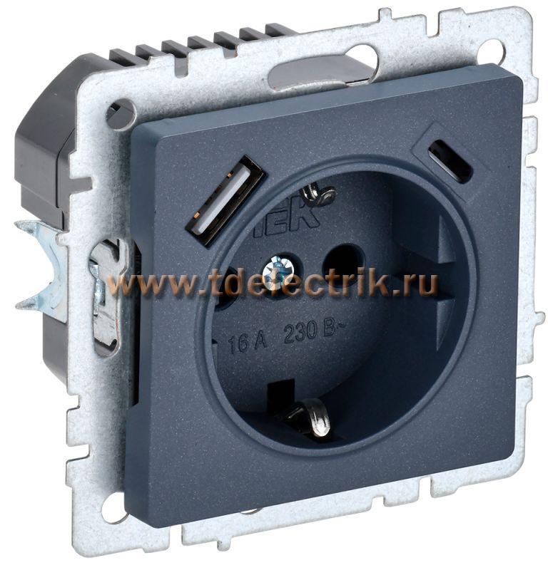 Фотография №1, BRITE Розетка с з/к/ш 16А с USB A+C 18Вт РЮш11-1-БрМ мар. IEK