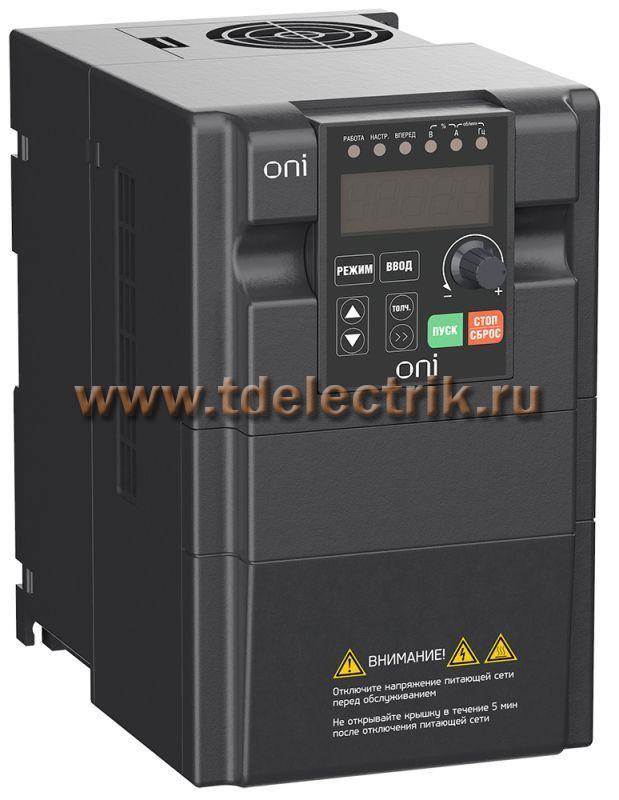 Фотография №1, Преобразователь частоты A150 220В 1Ф 1,5кВт 7А встр. торм ONI