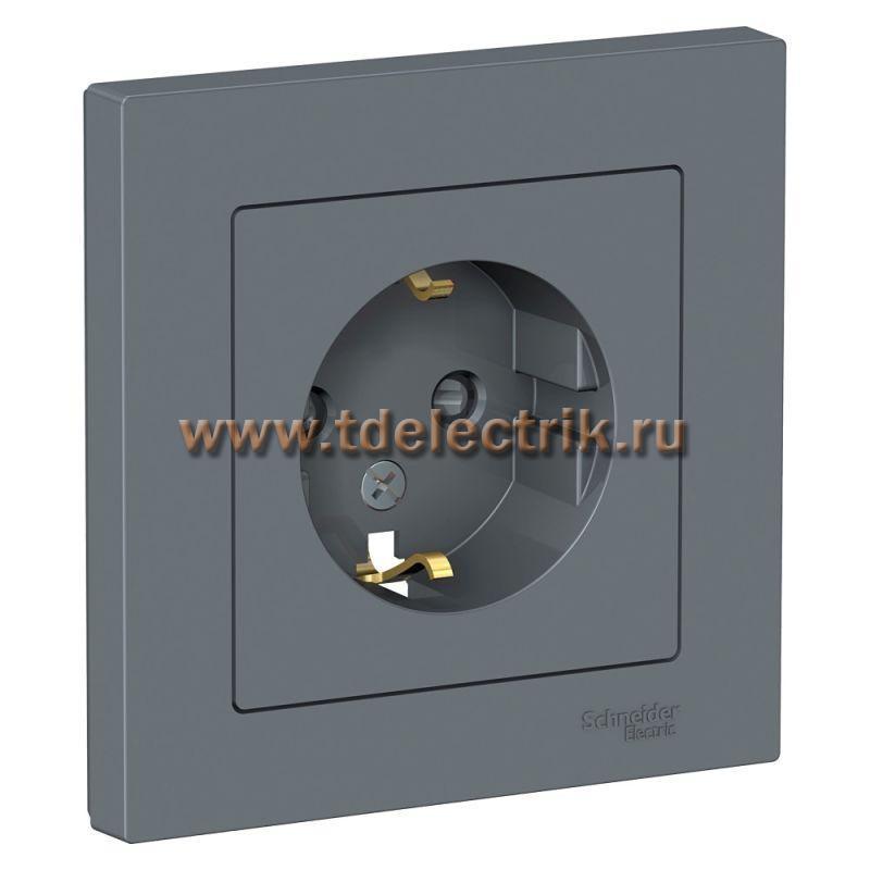 Фотография №1, ATLASDESIGN Розетка с заземлением со шторками  16А  в сборе  грифель