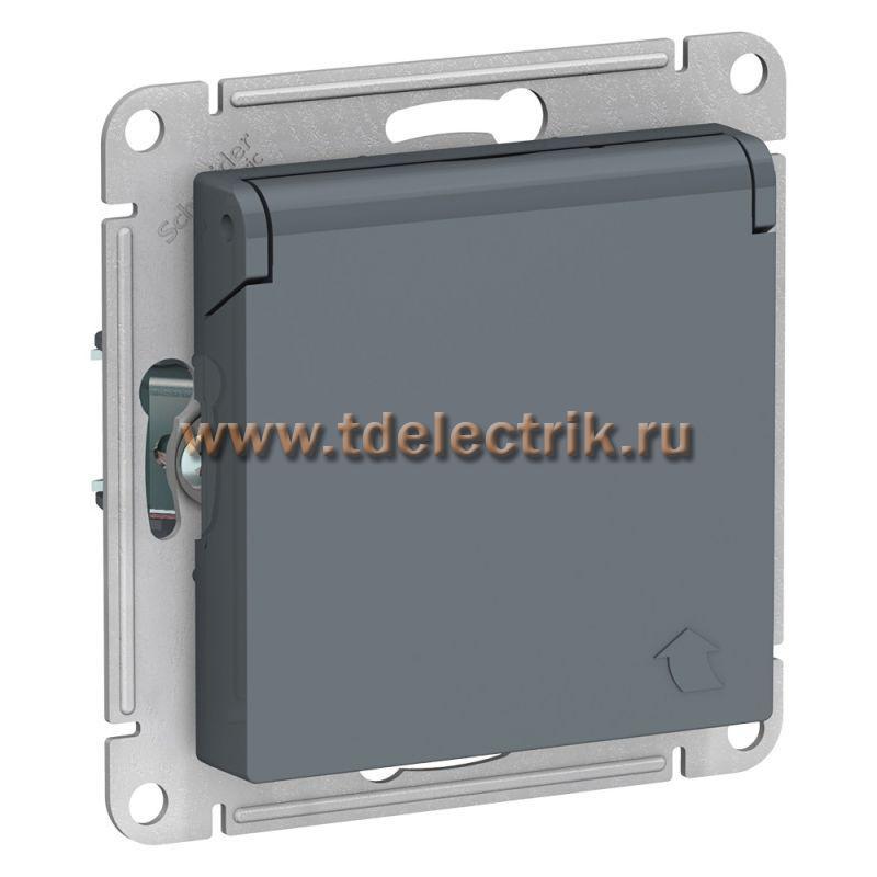 Фотография №1, ATLASDESIGN Розетка с заземл. со шторками с крышк  16А  IP20  механизм  грифель