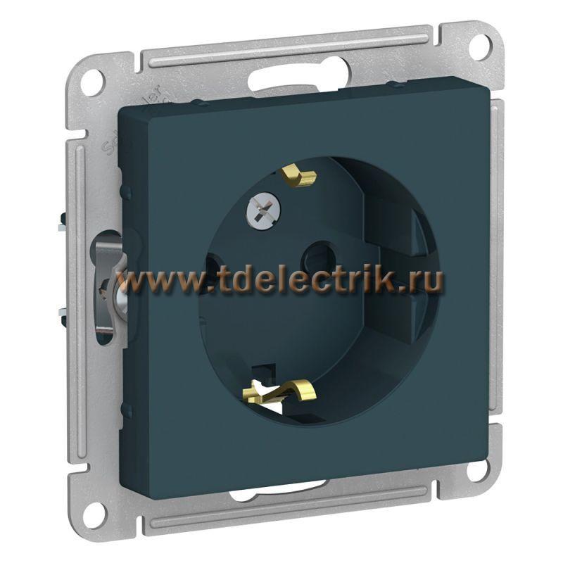 Фотография №1, ATLASDESIGN Розетка с заземлением со шторками  16А  механизм  изумруд