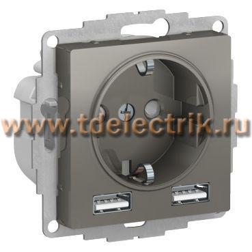Фотография №1, ATLASDESIGN Розетка 16А c 2 USB A+A  5В/2 4 А  2х5В/1 2 А  механизм  сталь