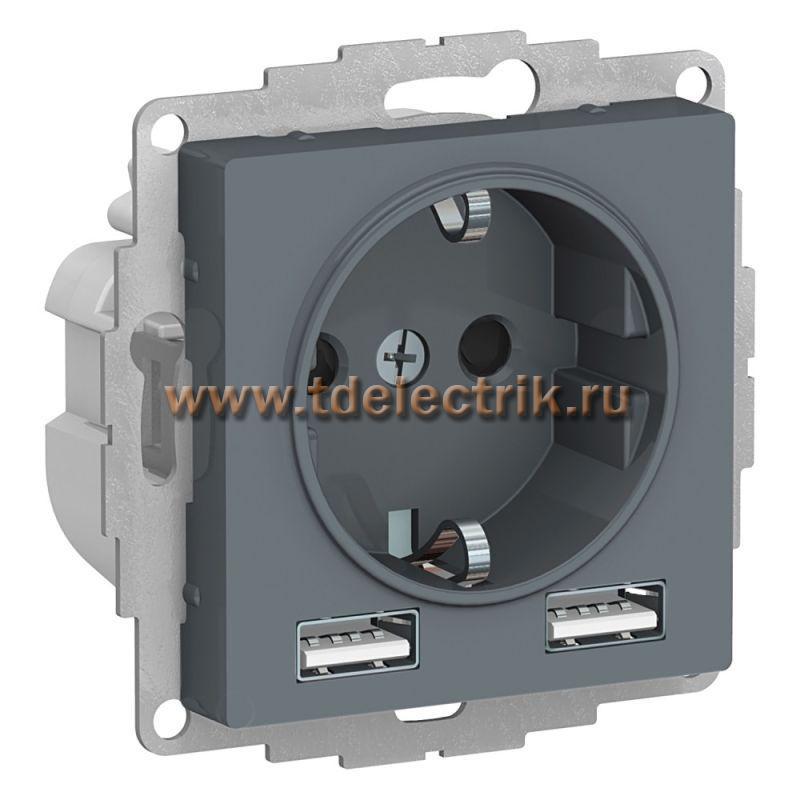 Фотография №1, ATLASDESIGN Розетка 16А c 2 USB A+A  5В/2 4А  2х5В/1 2А  механизм  грифель