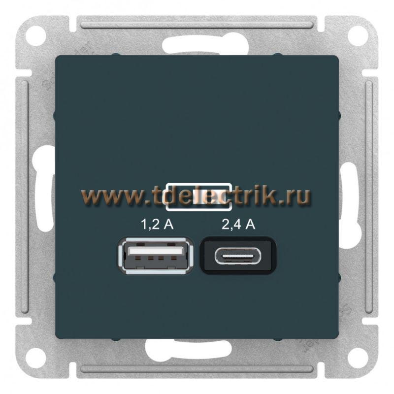 Фотография №1, ATLASDESIGN USB Розетка A+С  5В/2 4 А  2х5В/1 2 А  механизм  изумруд