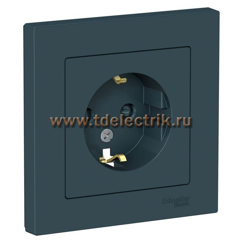Фотография №1, ATLASDESIGN Розетка с заземлением со шторками  16А  в сборе  изумруд
