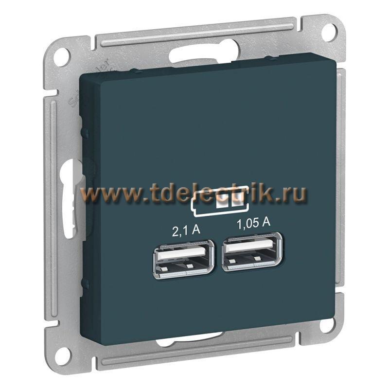 Фотография №1, ATLASDESIGN USB Розетка A+A  5В/2 1 А  2х5В/1 05 А  механизм  изумруд