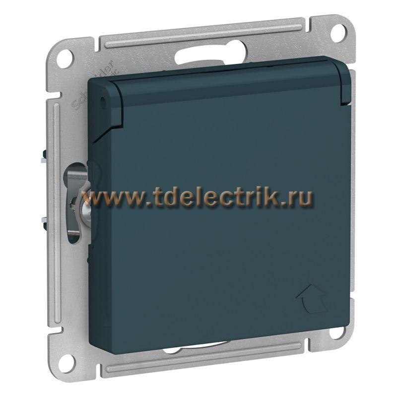 Фотография №1, ATLASDESIGN Розетка с зазем. со шторками с крышкой  16А  IP20  механизм  изумруд
