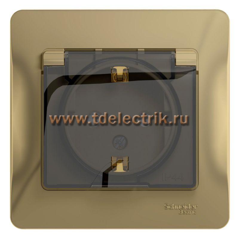 Фотография №1, GLOSSA РОЗЕТКА с заземлением со шторками с крышкой 16А IP44 в сборе ТИТАН