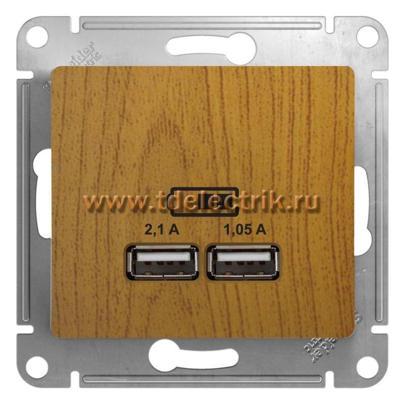 Фотография №1, GLOSSA USB РОЗЕТКА A+A 5В/21 А 2х5В/105 А механизм ДЕРЕВО ДУБ