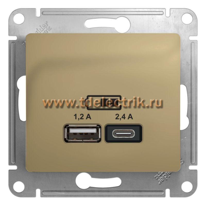 Фотография №1, GLOSSA USB РОЗЕТКА A+С 5В/24А 2х5В/12 А механизм ТИТАН