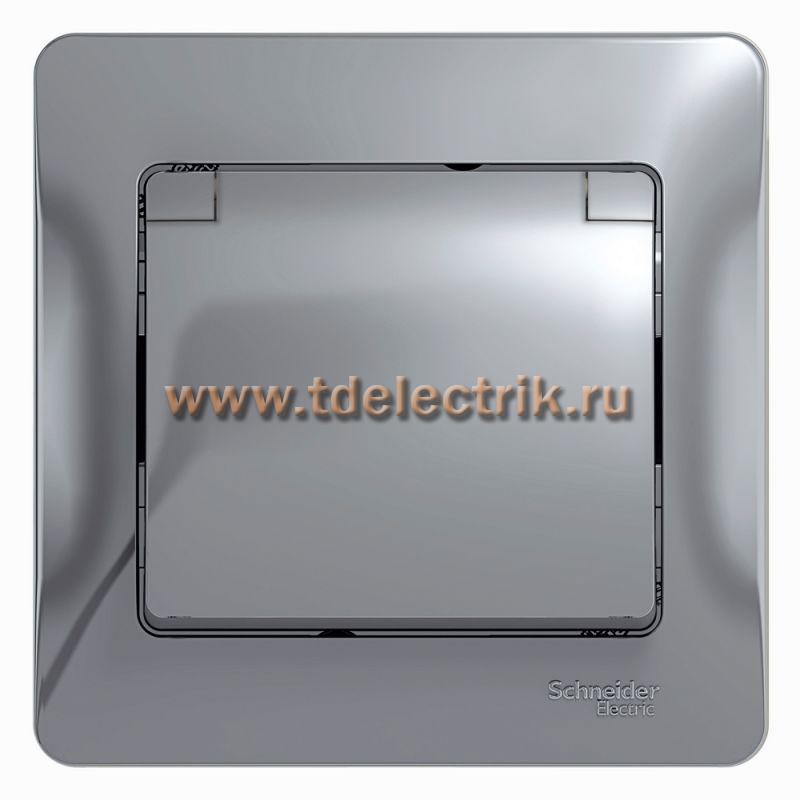 Фотография №1, GLOSSA РОЗЕТКА с заземлением со шторками с крышкой 16А IP20 в сборе АЛЮМИНИЙ