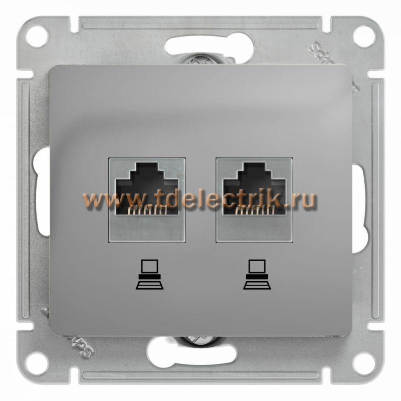 Фотография №1, GLOSSA РОЗЕТКА двойная компьютерная RJ45+RJ45 кат.5E механизм АЛЮМИНИЙ
