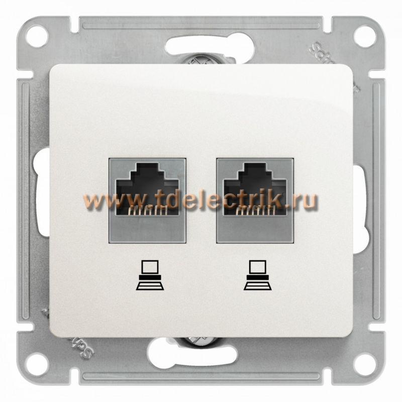 Фотография №1, GLOSSA РОЗЕТКА двойная компьютерная RJ45+RJ45 кат.5E механизмПЕРЛАМУТР