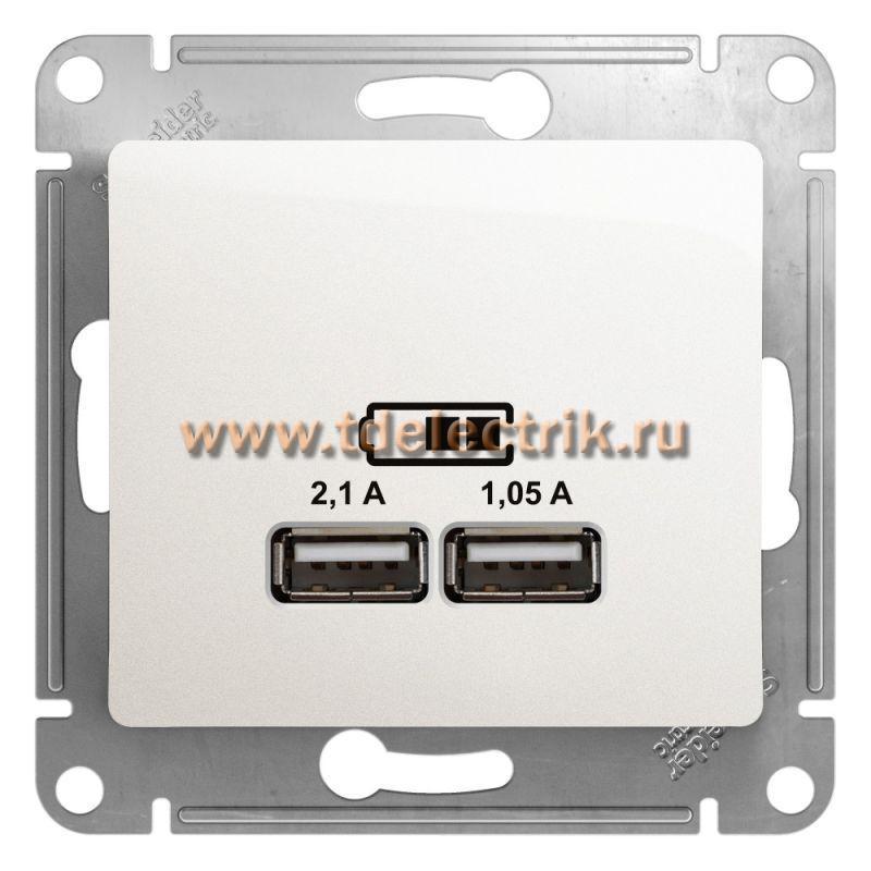 Фотография №1, GLOSSA USB РОЗЕТКА A+A 5В/21 А 2х5В/105 А механизм ПЕРЛАМУТР