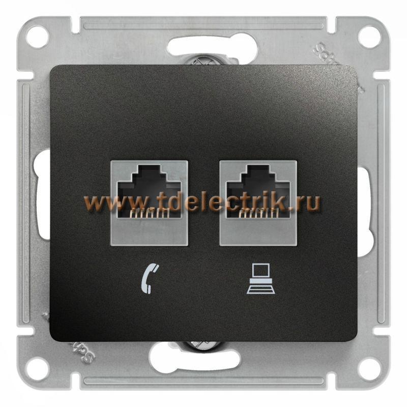 Фотография №1, GLOSSA РОЗЕТКА двойная RJ11+RJ45 кат.5E АНТРАЦИТ