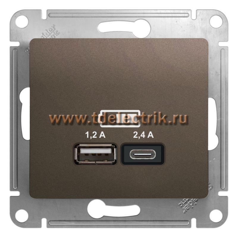 Фотография №1, GLOSSA USB РОЗЕТКА A+С 5В/24А 2х5В/12 А механизм ШОКОЛАД