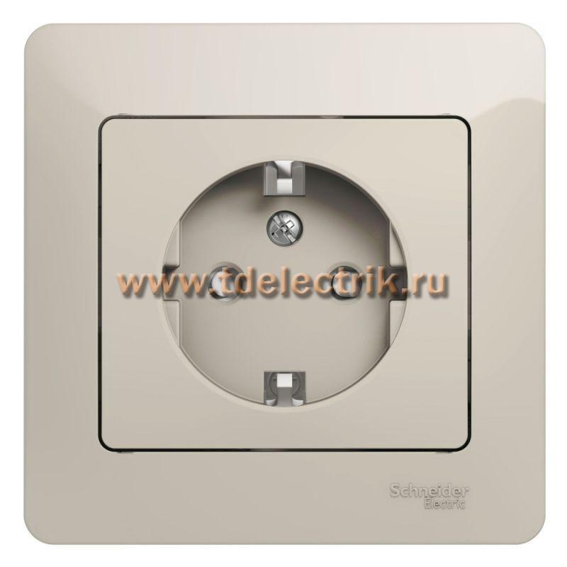 Фотография №1, GLOSSA РОЗЕТКА с заземлением со шторками16А 250В в сбореМОЛОЧНЫЙ
