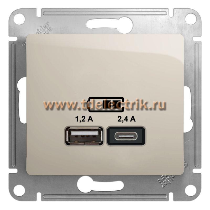 Фотография №1, GLOSSA USB РОЗЕТКА A+С 5В/24А 2х5В/12 А механизм МОЛОЧНЫЙ