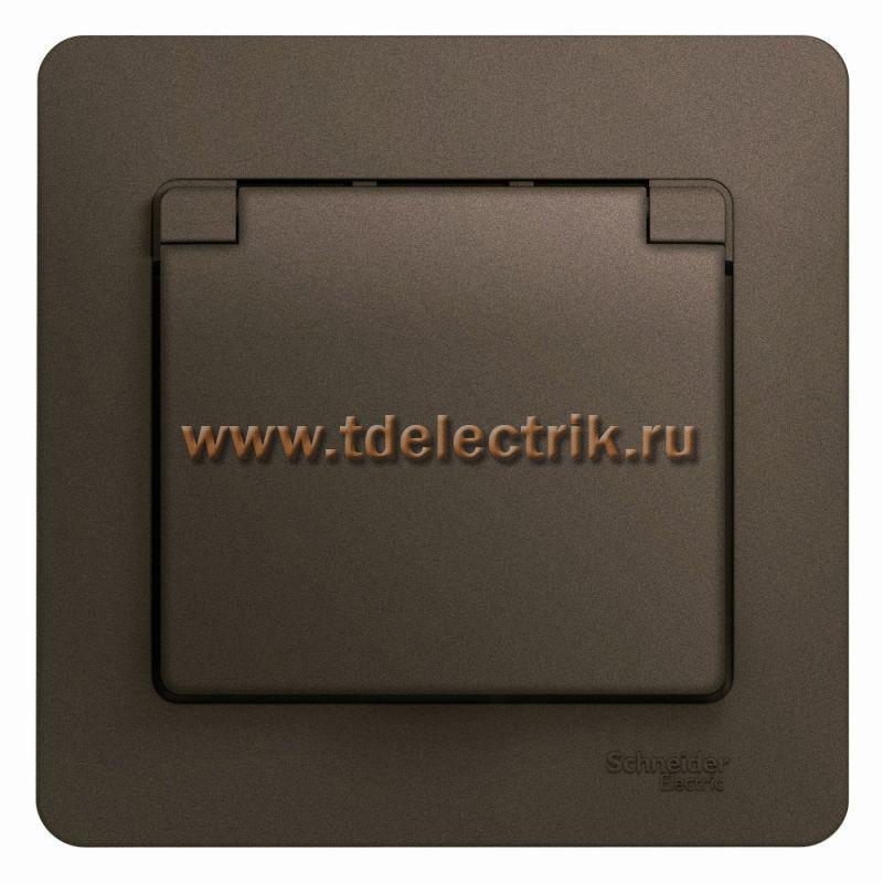 Фотография №1, GLOSSA РОЗЕТКА с заземлением со шторками с крышкой в сборе16А IP20 ШОКОЛАД