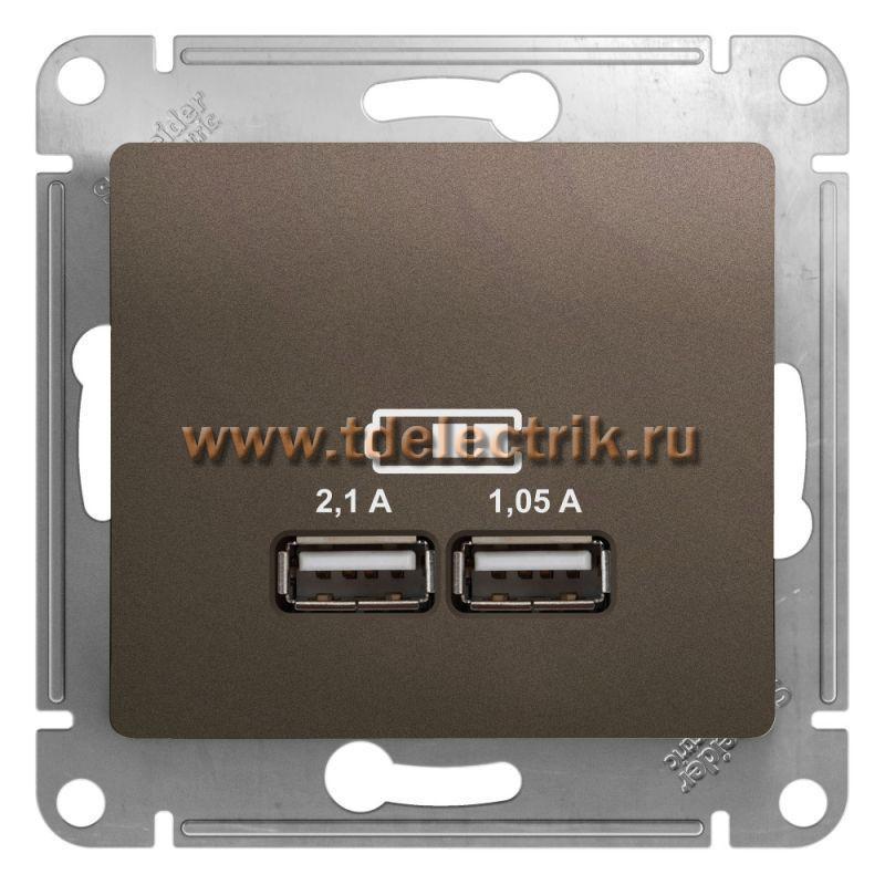 Фотография №1, GLOSSA USB РОЗЕТКА A+A5В/21 А 2х5В/105 А механизм ШОКОЛАД