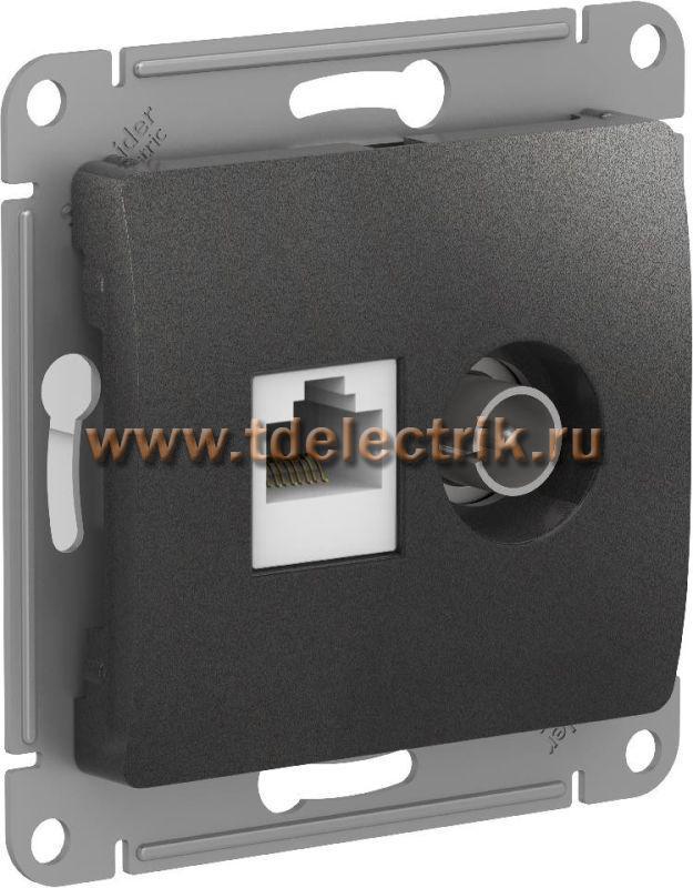 Фотография №1, GLOSSA РОЗЕТКА двойная ТВ + компьютерная RJ45 кат. 5Е механизм АНТРАЦИТ