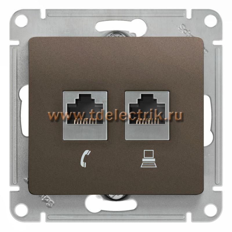Фотография №1, GLOSSA РОЗЕТКА двойная RJ11+RJ45 кат.5E ШОКОЛАД