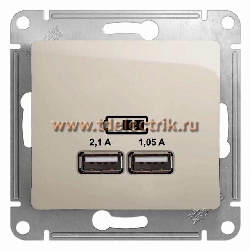 Фотография №1, GLOSSA USB РОЗЕТКА A+A 5В/21 А 2х5В/105 А механизм МОЛОЧНЫЙ