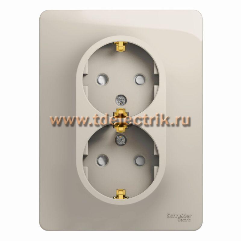 Фотография №1, GLOSSA РОЗЕТКА двойная с заземлением со шторками16А 250В в сбореМОЛОЧНЫЙ