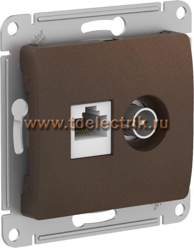 Фотография №1, GLOSSA РОЗЕТКА двойная ТВ + компьютерная RJ45 кат. 5Е механизм ШОКОЛАД