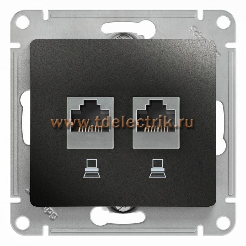 Фотография №1, GLOSSA РОЗЕТКА двойная компьютерная RJ45+RJ45 кат.5E механизм АНТРАЦИТ