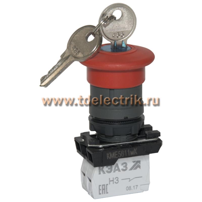 Фотография №1, Кнопка КМЕ5611мК-красный-1но+0нз-гриб-ключ-фикс-IP65