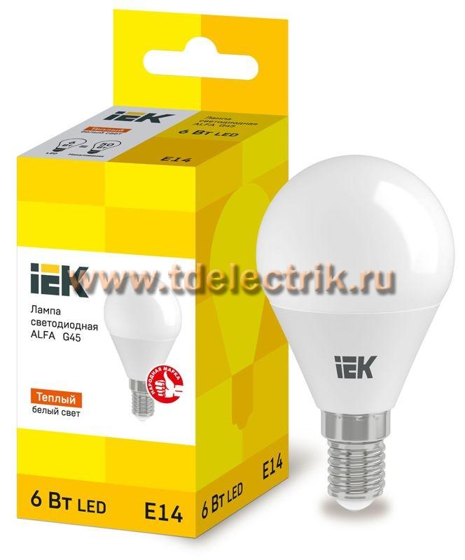 Фотография №1, Лампа LED ALFA G45 шар 6Вт 230В 3000К E14 IEK