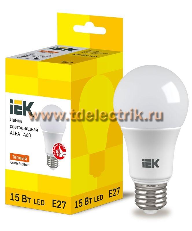 Фотография №1, Лампа LED ALFA A60 груша 15Вт 230В 3000К E27 (6шт) IEK