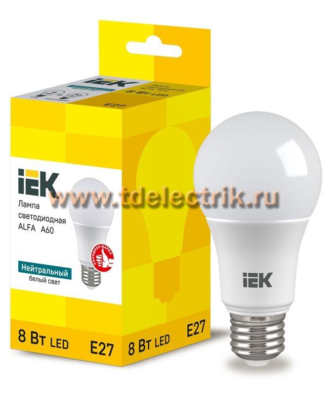 Фотография №1, Лампа LED ALFA A60 груша 8Вт 230В 4000К E27 (6шт) IEK