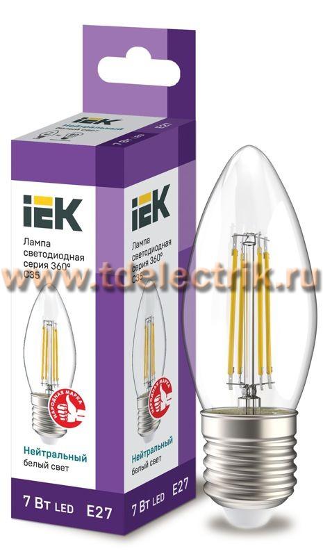 Фотография №1, Лампа LED C35 свеча прозр. 7Вт 230В 4000К E27 серия 360° IEK