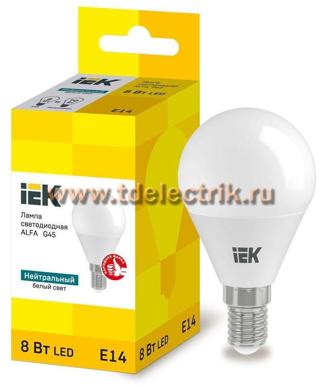 Фотография №1, Лампа LED ALFA G45 шар 8Вт 230В 4000К E14 (6шт) IEK