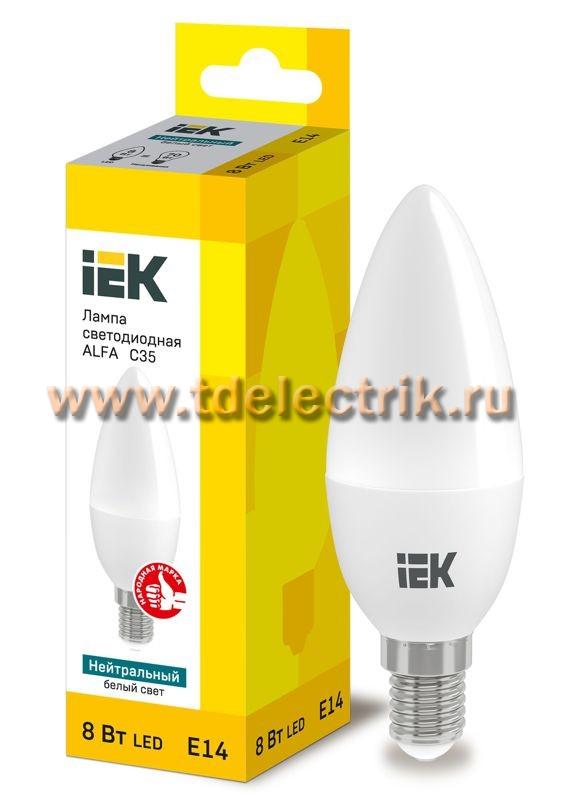 Фотография №1, Лампа LED ALFA C35 свеча 8Вт 230В 4000К E14 (6шт) IEK
